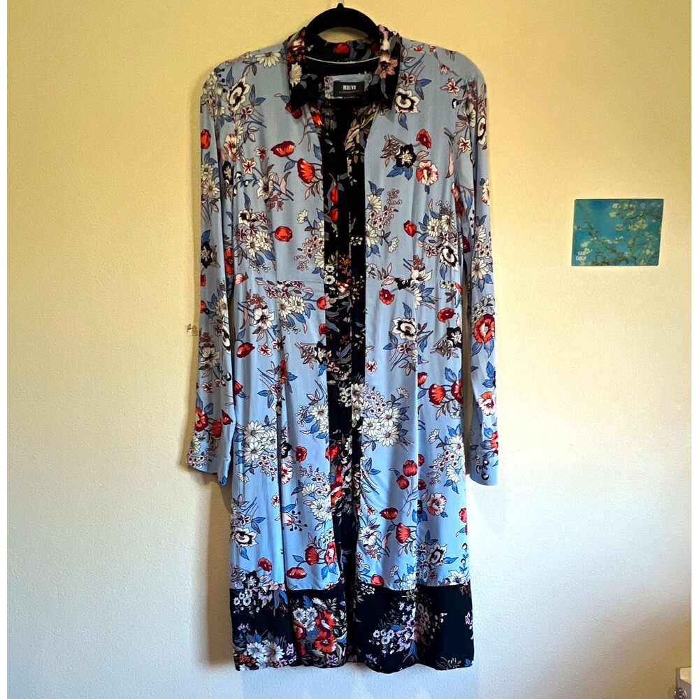 Maeve by Anthropologie Leyster Floral Shirt Dress Blue/Black Long Sleeve 6 artsy